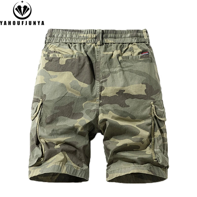 New Men Summer Outdoor Leisure Camouflage Comfortable Shorts Men Elastic Waist Loose Straight High-Quality Design Shorts Male GlowCart