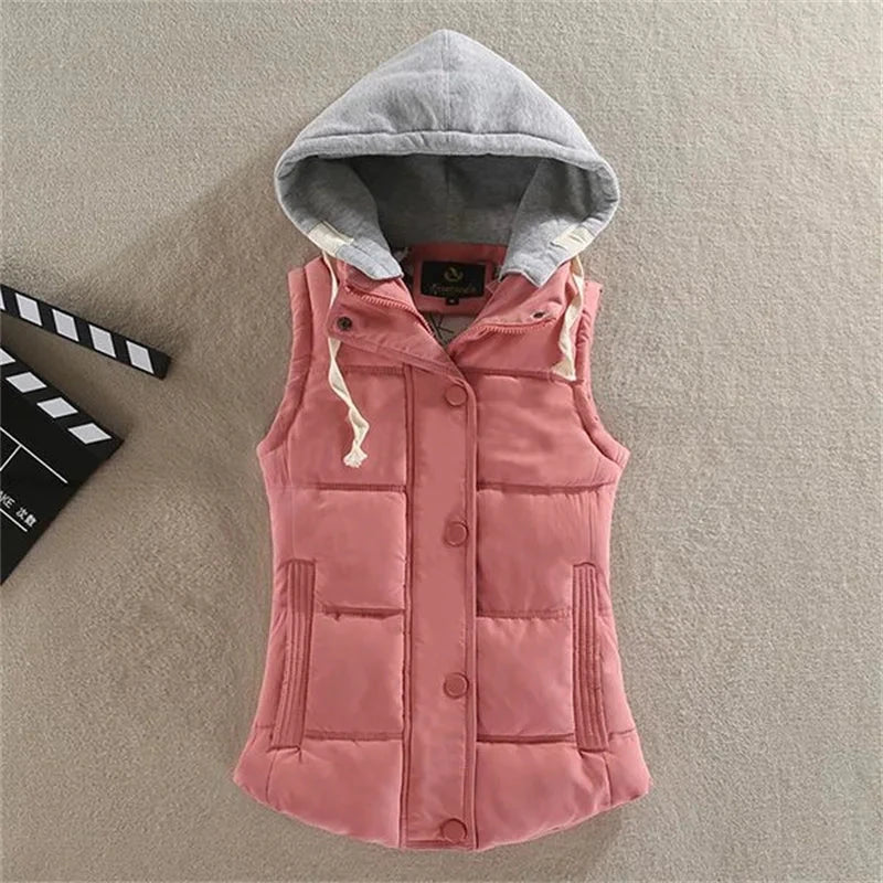 Women Autumn Winter Short Down Vest Hooded Warm Casual GlowCart