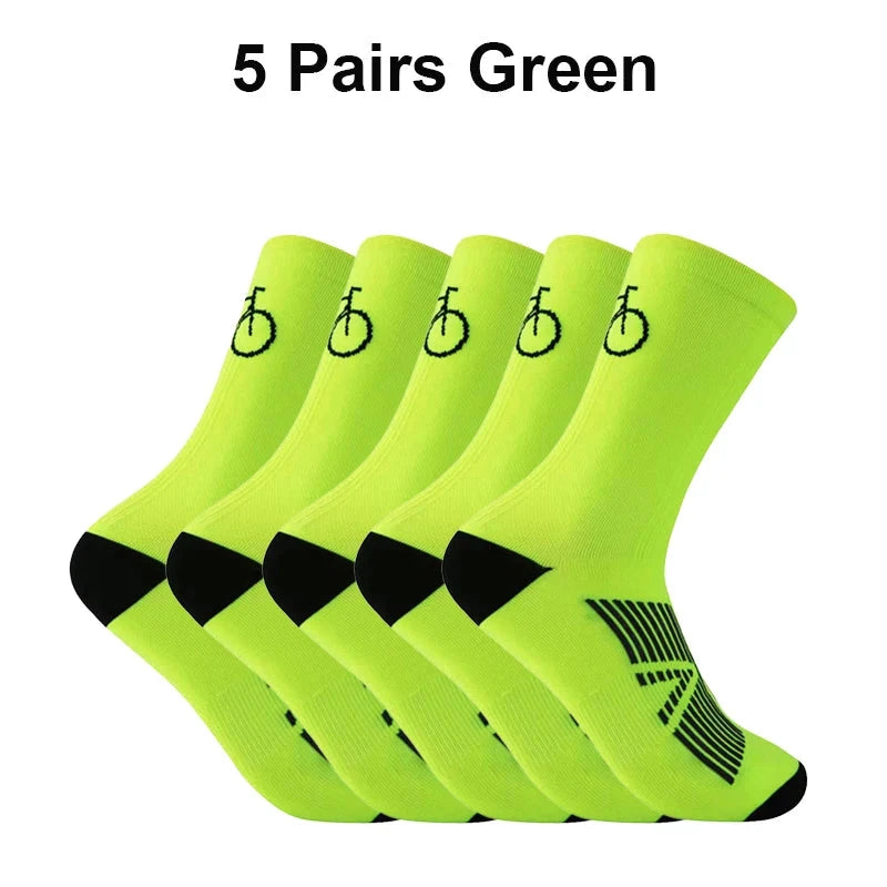 5Pairs Cycling Socks Men MTB Bike Sock Breathable Road Bicycle Sock Football Men Women Mid Tube Outdoor Sport Racing Sock Winter GlowCart