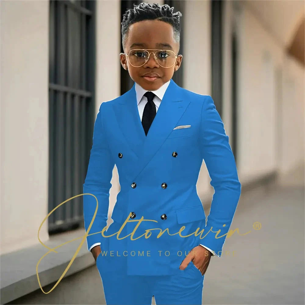 Boy's Beige Suit Set Double Breasted Blazer Pants 2 Pieces Classic kids Wedding Tuxedos Children Party Suits outfits GlowCart