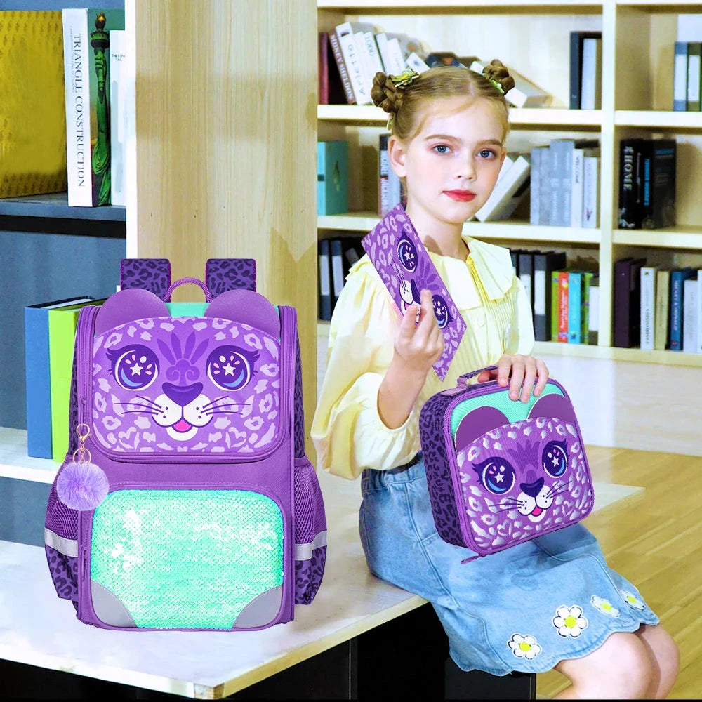 3PCS Backpack for Girls and Boys, 15" Unicorn Dinosaur Bookbag with Lunch Box, Kids Preschool School bag GlowCart