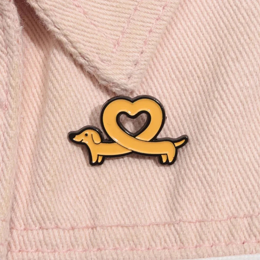Cute Dachshund Enamel Brooch Creative Love Heart Cartoon GlowCart