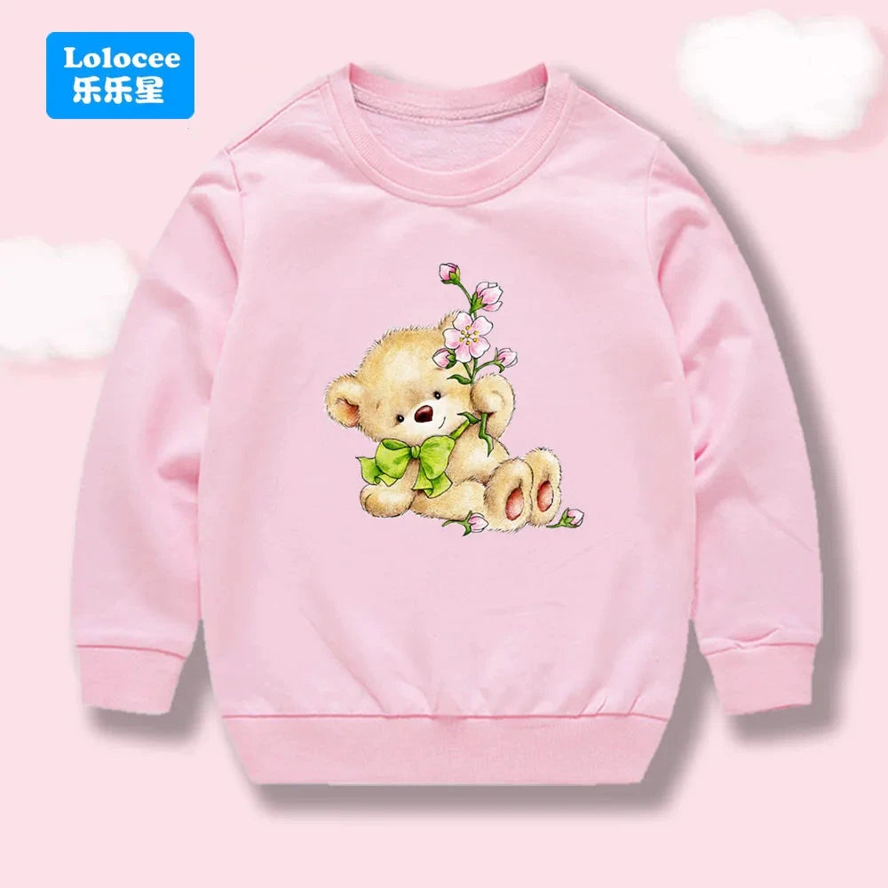 Cartoon Bear Pattern Children Girl Long Sleeve Cotton Tops Spring Autumn Kids Clothing Fashion Loose Crewneck Sweatshirts XNH1 GlowCart