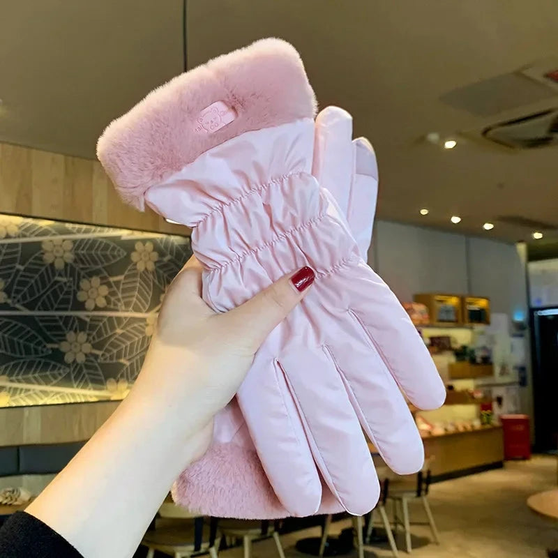 Ski Gloves Women Winter Fleece Thickened Warm Plush Cotton GlowCart