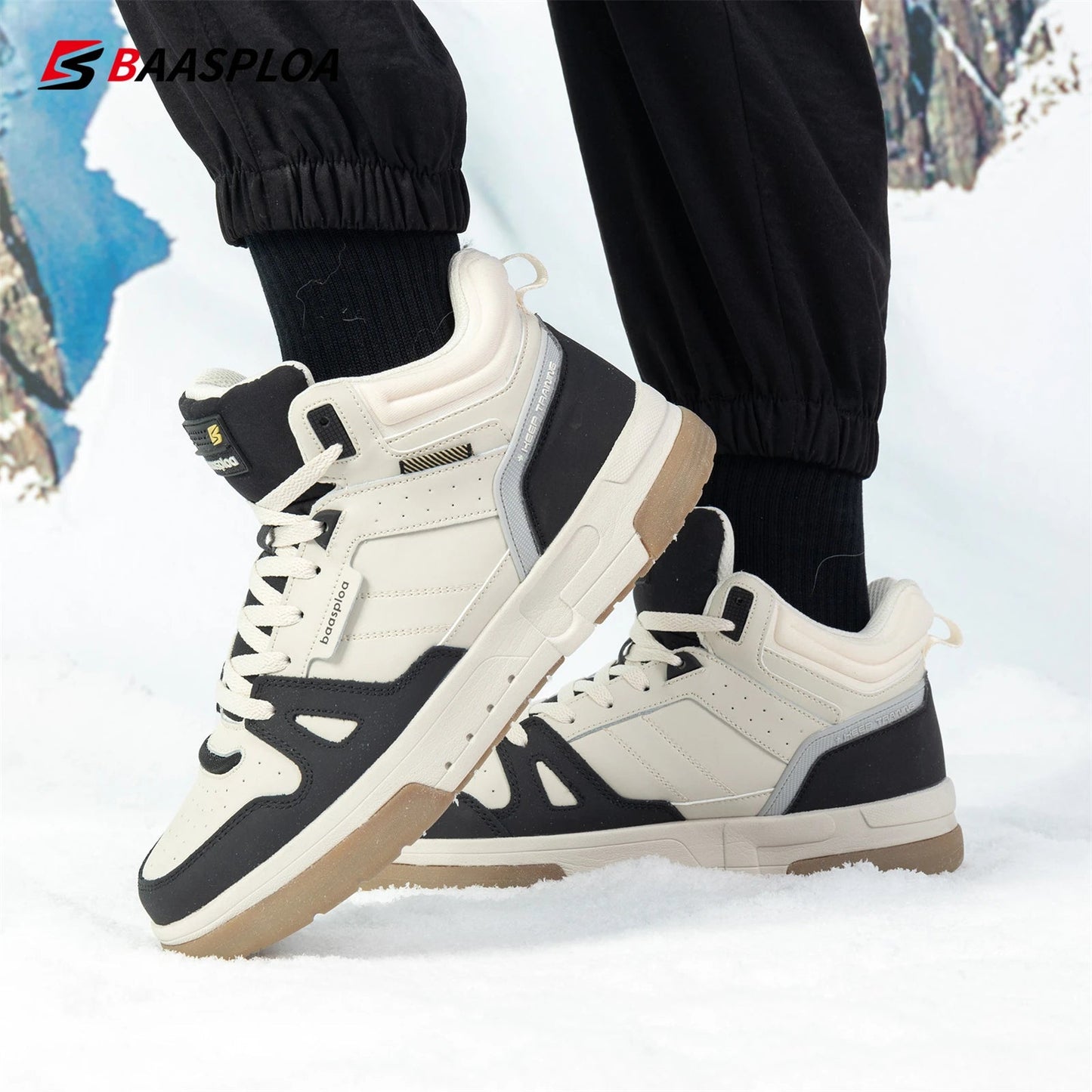 Baasploa Men Winter Sneakers Casual Skateboard Shoes for Men Comfort Plush Warm Cotton Shoes Non-Slip Outdoor Male Sneakers GlowCart
