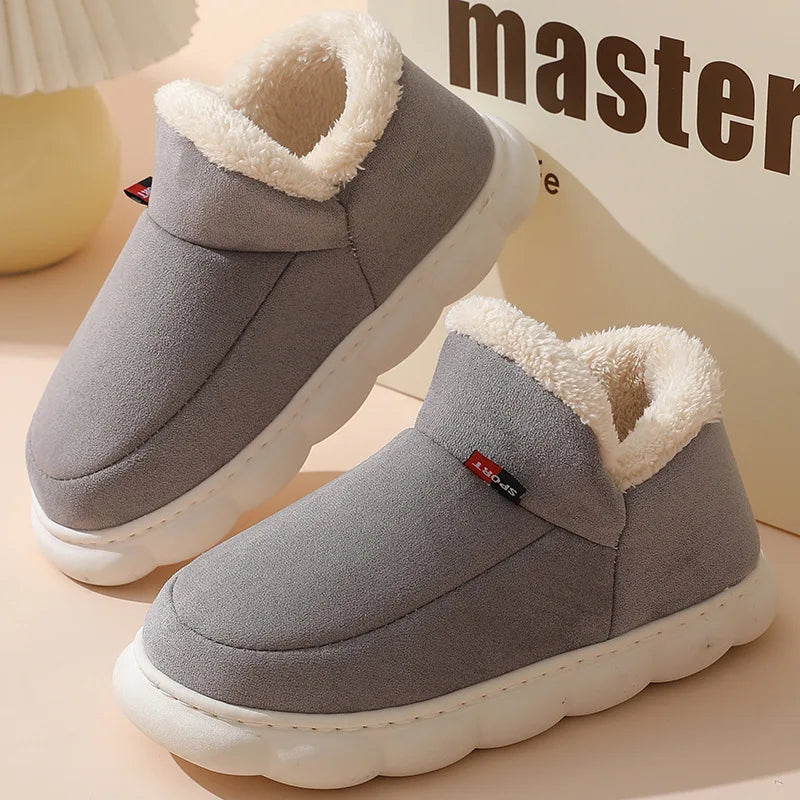 Smile PoP Winter Plush Men Cotton Shoes Warm Plush Men House Slippers Outdoor Soft Non Slip Women's Shoes Casual Furry Men Shoes GlowCart