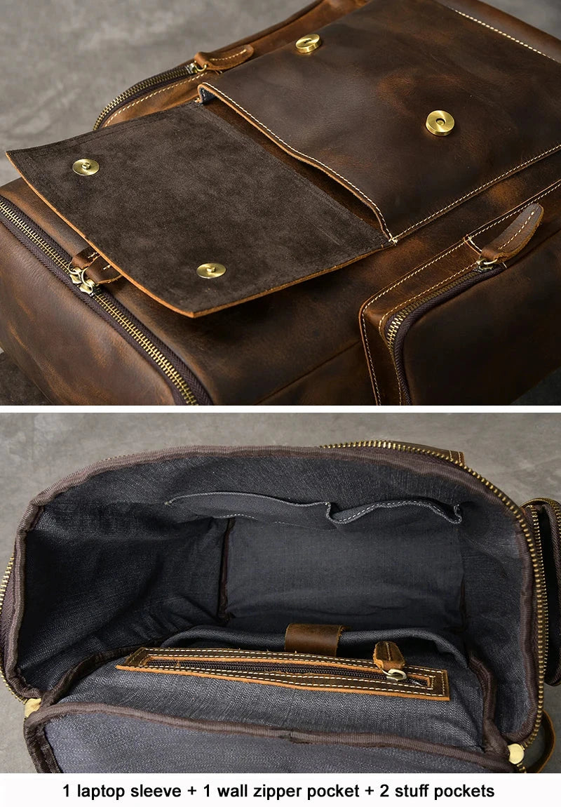 Vintage Crazy Horse Genuine Leather Backpack Men Leather GlowCart