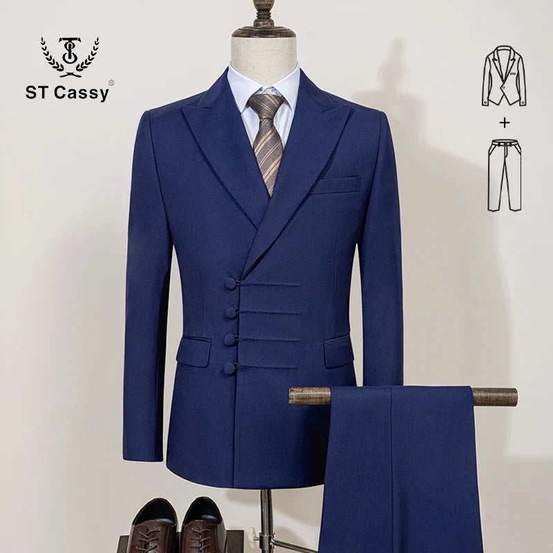 ST Cassy Elegant man suit for wedding peach Slim Fit Double GlowCart