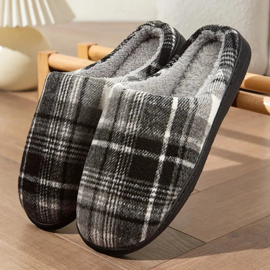 men's house slippers plaid furry comfy memory foam casual GlowCart