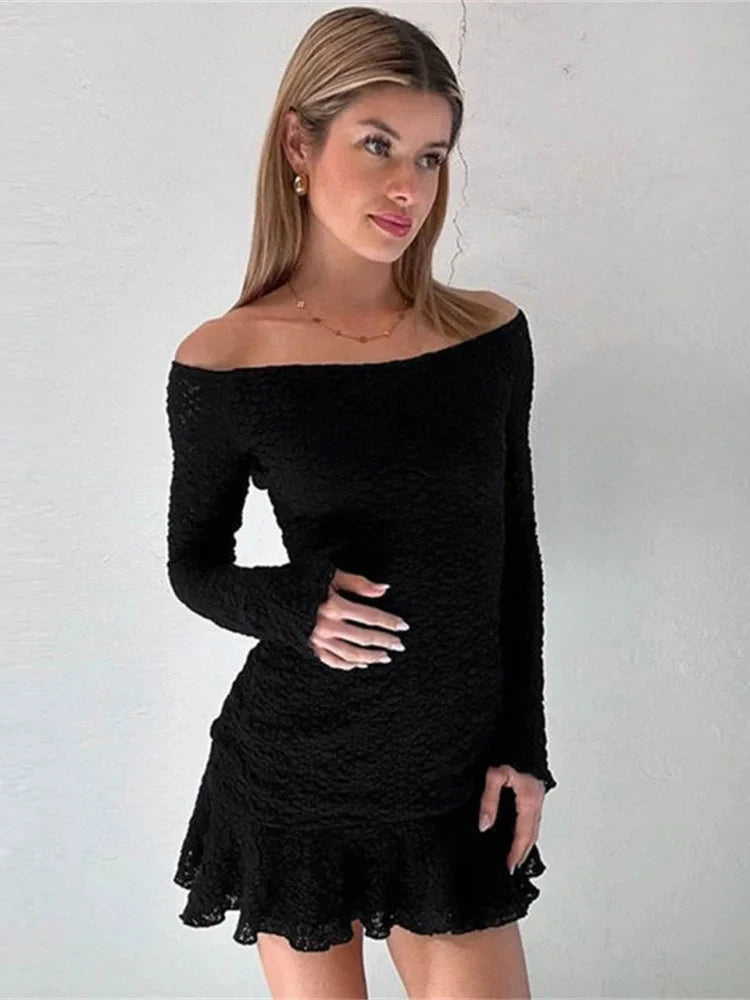 Nibber Temperament Women Dress One Shoulder Ruffles 3d GlowCart