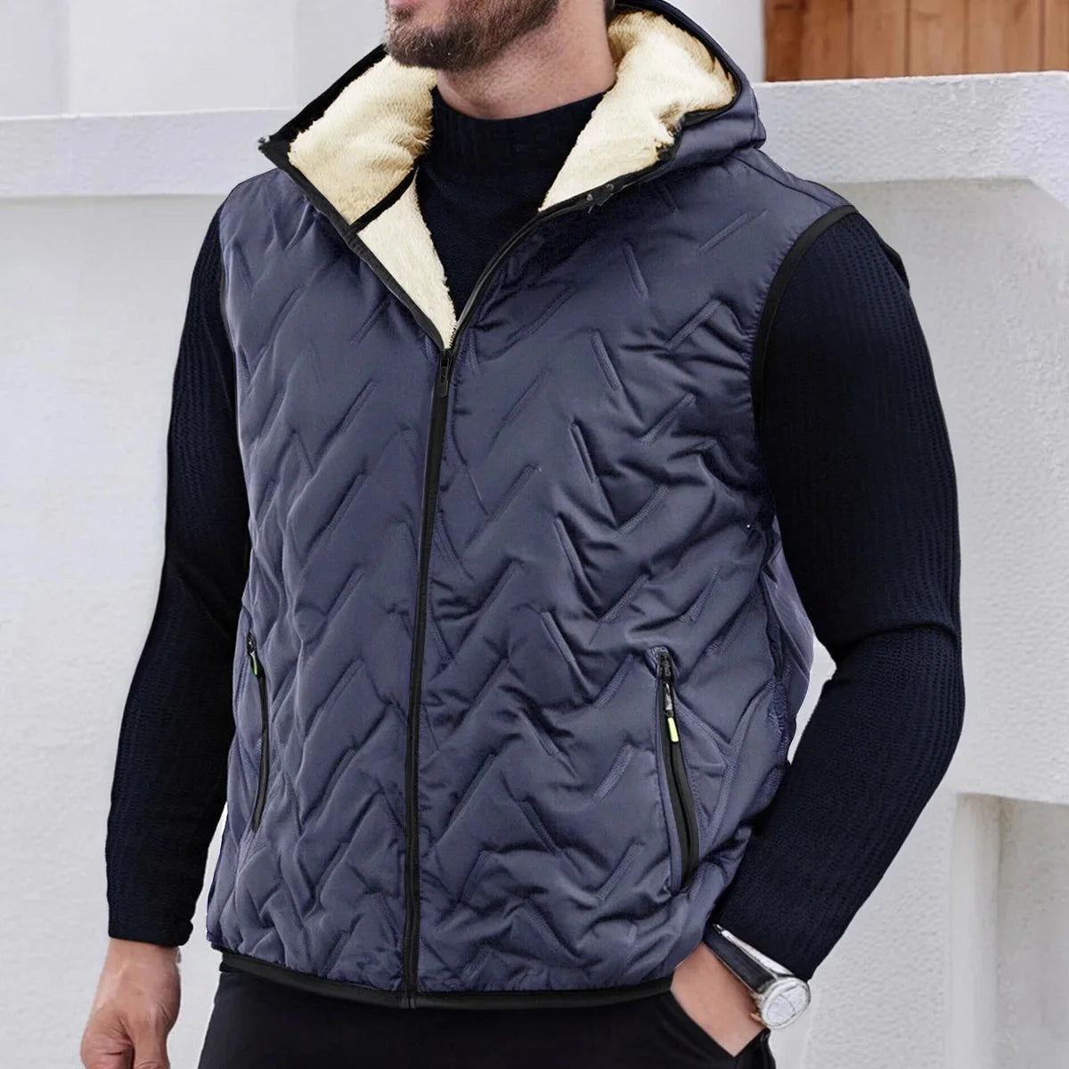 Men's autumn and winter thickened down vest with hood, GlowCart