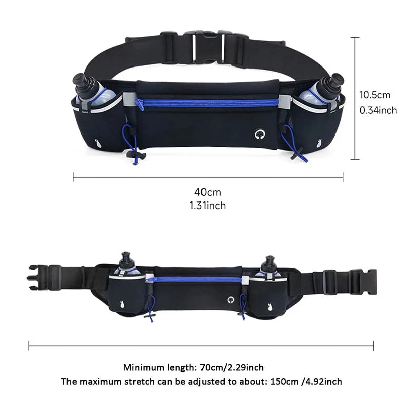 Man/Woman Marathon Trail Running Waist Pack with 2Pcs Water Bottles Sports Fanny Pack Fitness Dual Pocket Running Belt Waist Bag GlowCart