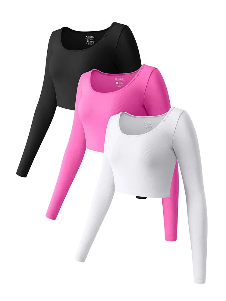 Women's Yoga Top Long Sleeved Round Neck Sports Wear Fitness Running Seamless Gym Woman Sport Shirt Female Workout Tops T-shirt GlowCart