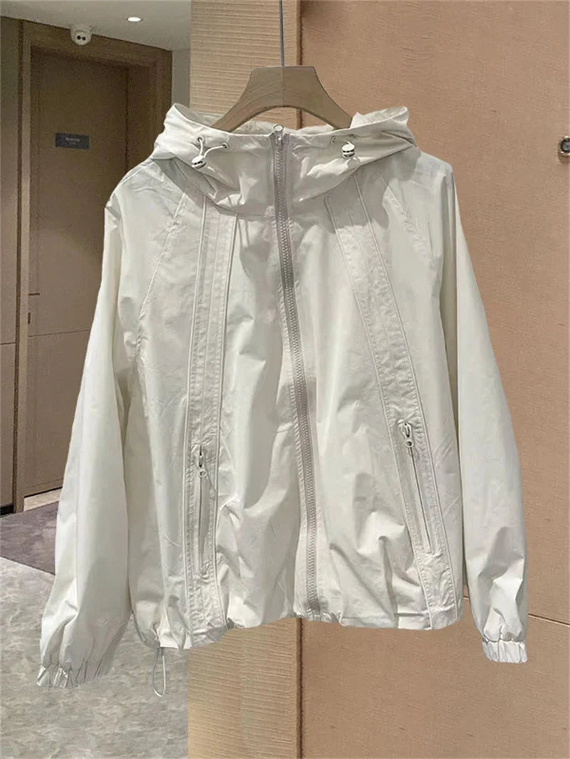 2025New Women Spring Autumn Jacket Coat Fashion Solid Hooded GlowCart