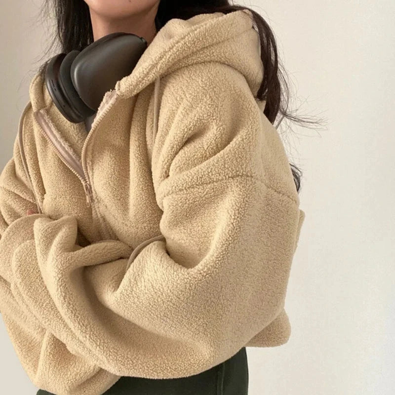 Women Autumn Winter Thicken Warm Fleece Hoodie Zipper GlowCart