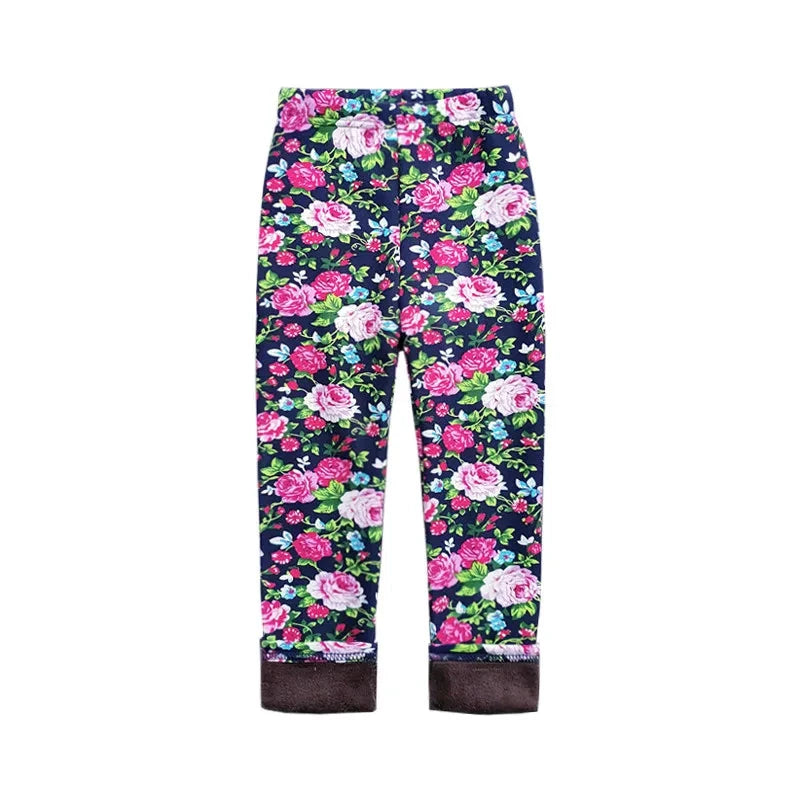 Children's Clothes Girl Pants Autumn Winter Fleece Keep Warm Leggings Tights For Girls Vintage Floral Warm Trousers 2-11 Year GlowCart