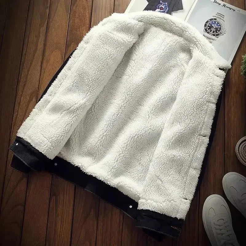 2022 Winter Fleece-lined Thickened Denim Jacket Men's Korean GlowCart