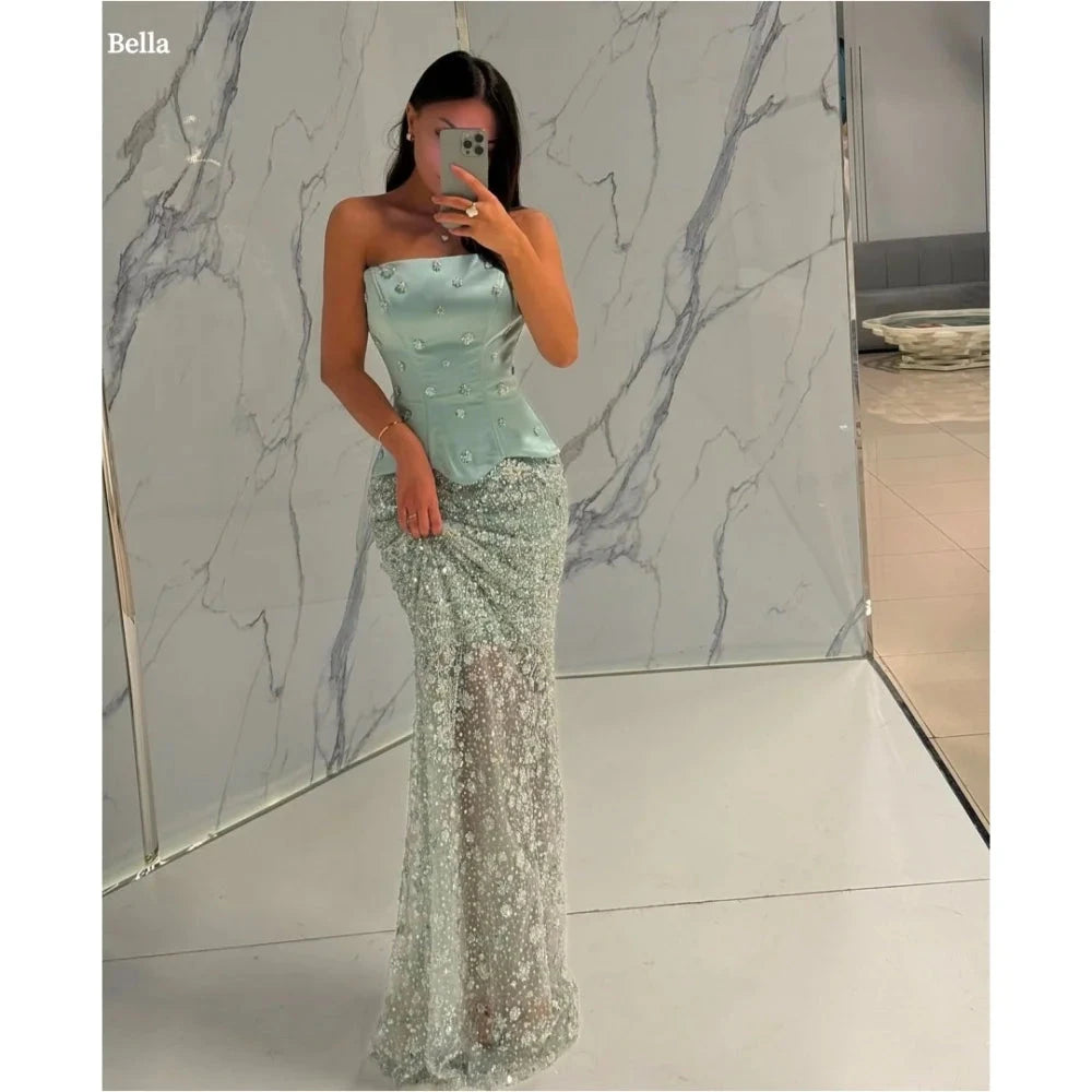 Bella Customize Green Beaded Mermaid robes de soirée GlowCart