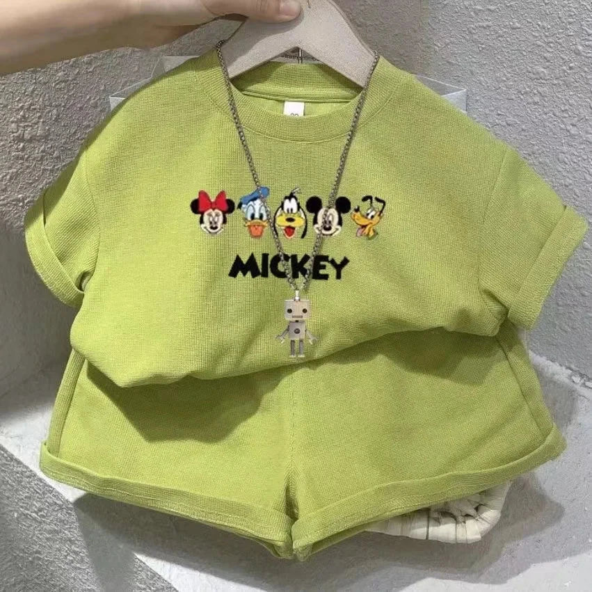 Summer Baby Girls Clothes Set Kid Fashion Disney Printed T-Shirts And Shorts 2pcs Suit Children Short Sleeve Top Bottom Outfits GlowCart