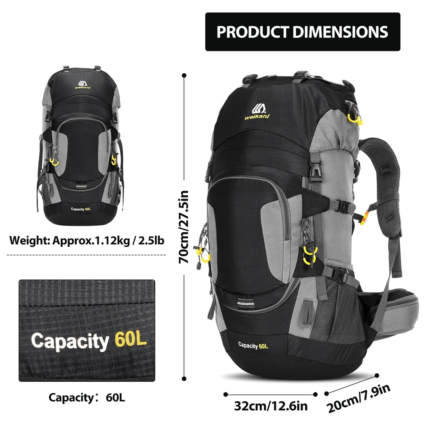 60L Waterproof Hiking Backpack Camping Mountain Climbing GlowCart