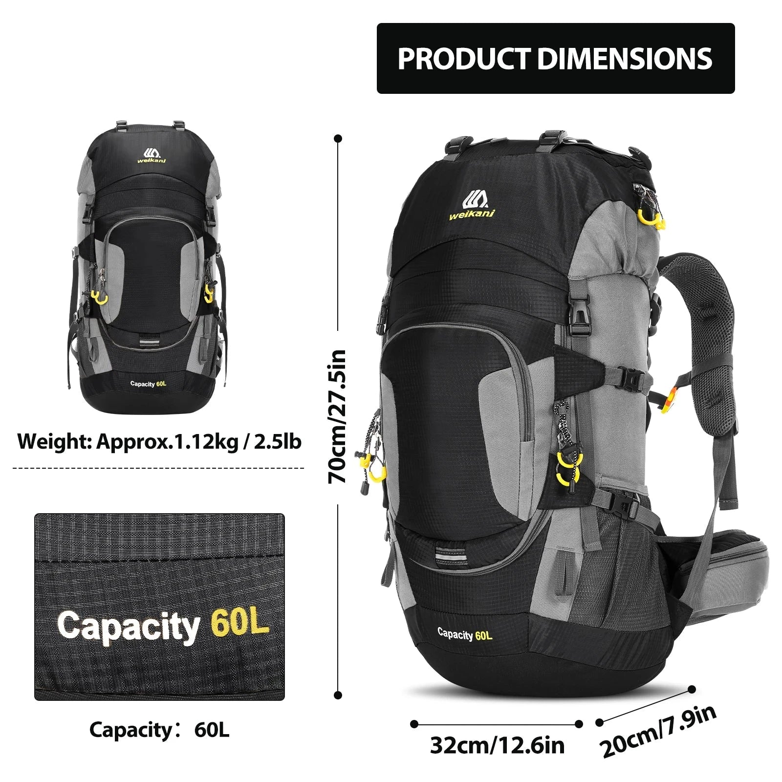 60L Waterproof Hiking Backpack Camping Mountain Climbing GlowCart