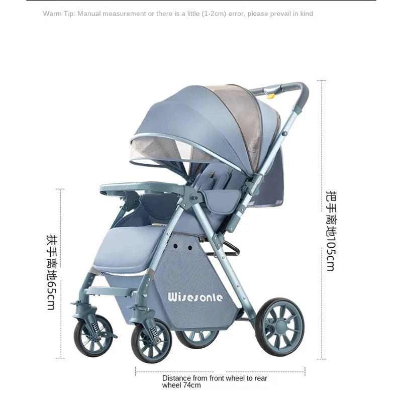 Luxury Baby Stroller Can Sit and Lie Down High Landscape Lightweight One Button Folding Two-way Push Four Wheel Shock Absorption GlowCart