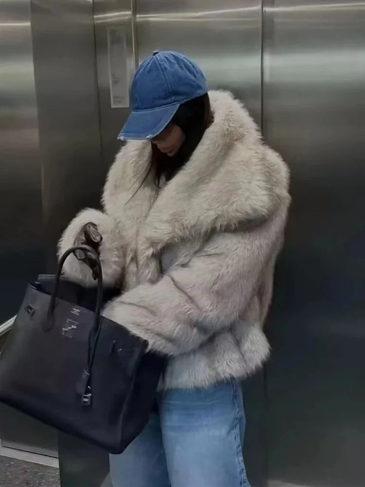 HXAO 2024 Woman Autumn Winter Faux Fur Coat Plush Fluffy GlowCart