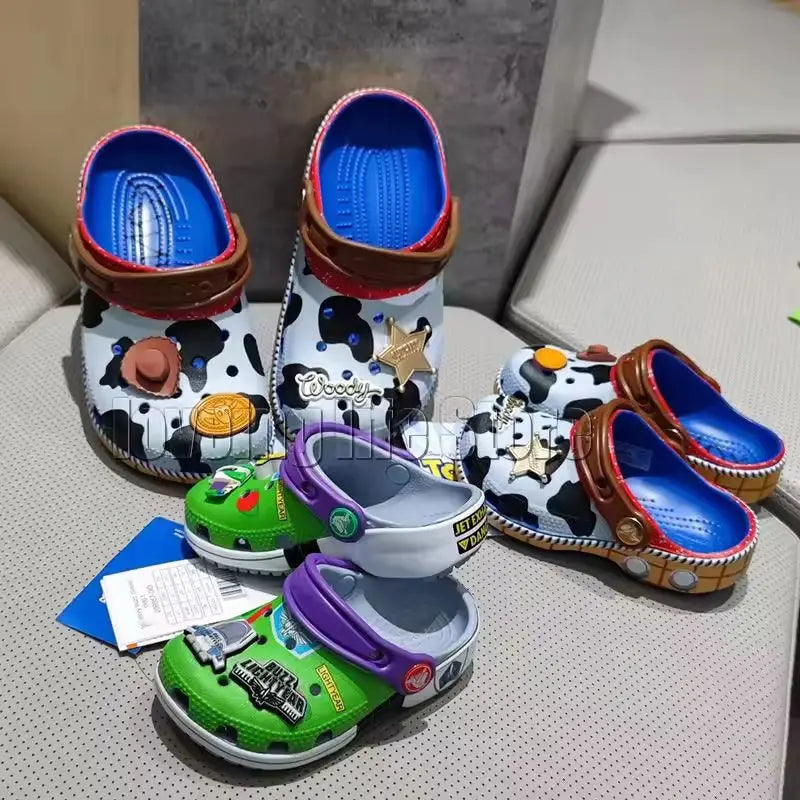 Disney Hole Sandals Slippers Buzz Lightyear Woody Sandals Kawaii Eva Anime Home Beach Shoes Breathable Slippers For Kids Gifts GlowCart