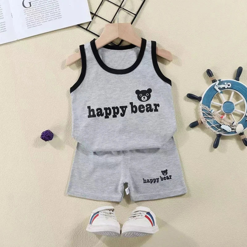 2PCS Children Sets Kids Clothes Vest Suit  Summer Children Clothing baby Cotton T-Shirts Shorts Tank Top  Boys Girls Sleeveless GlowCart