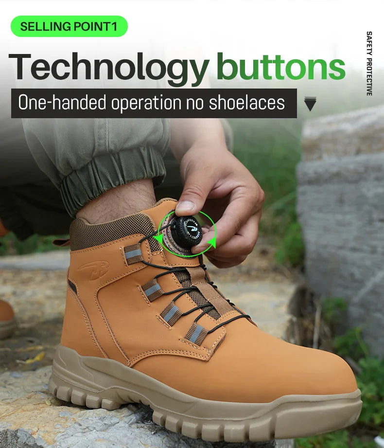 Rotating Button Work Shoes for Men Anti Puncture Work