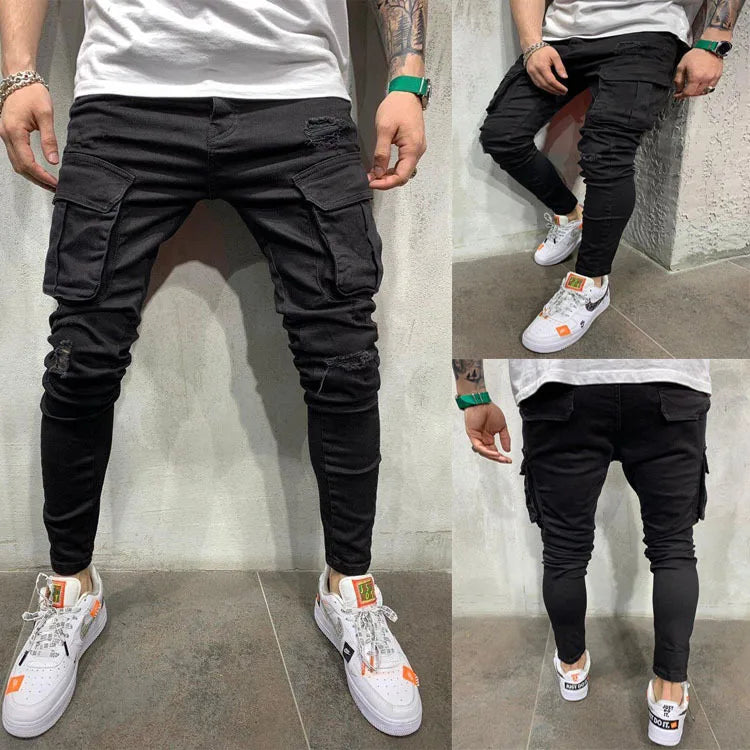 2024 Men Jeans Solid Pockets Stretch Denim Straight Pants Spring Summer Business Casual Trousers Daily Streetwear Men's Clothing GlowCart
