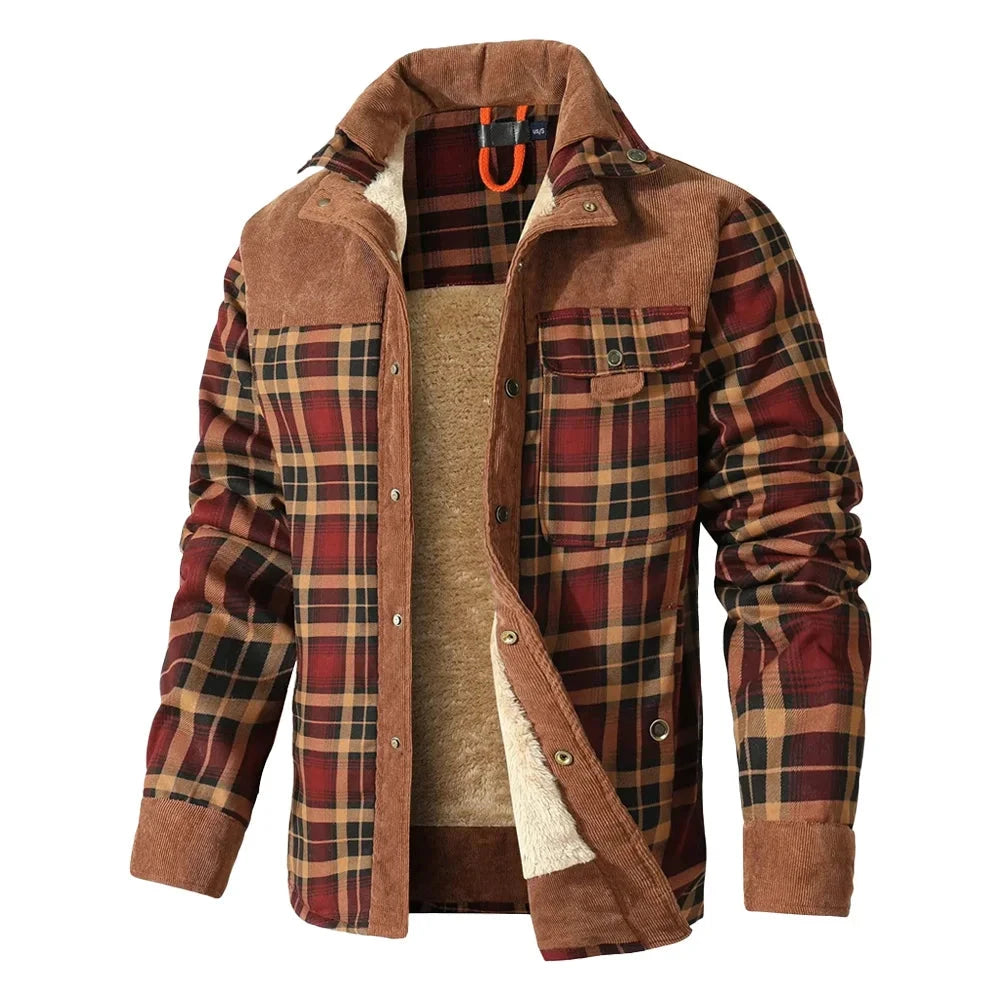 Men's Jackets Winter Windproof Warm Casual Bomber Coat Plaid GlowCart