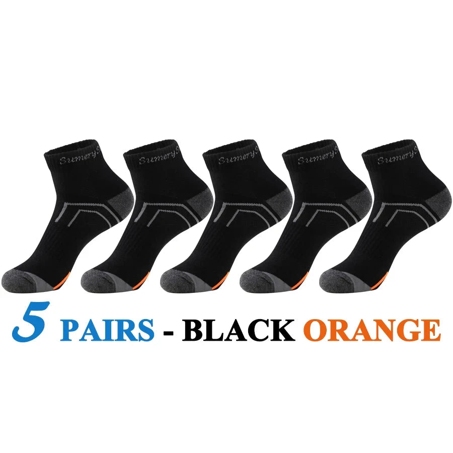 5 Pairs/Lot Running Socks Men Casual Outdoor Sports Cotton Black Grey Blue Athletic Stripes 14 Colors Travel Male Husband Gifts GlowCart