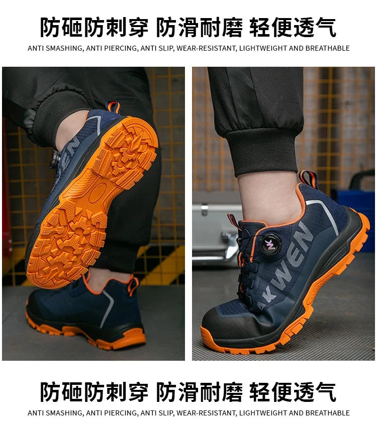 High-top men's all-season universal steel head anti-smash anti-puncture rotating buckle non-slip wear-resistant safety shoes GlowCart
