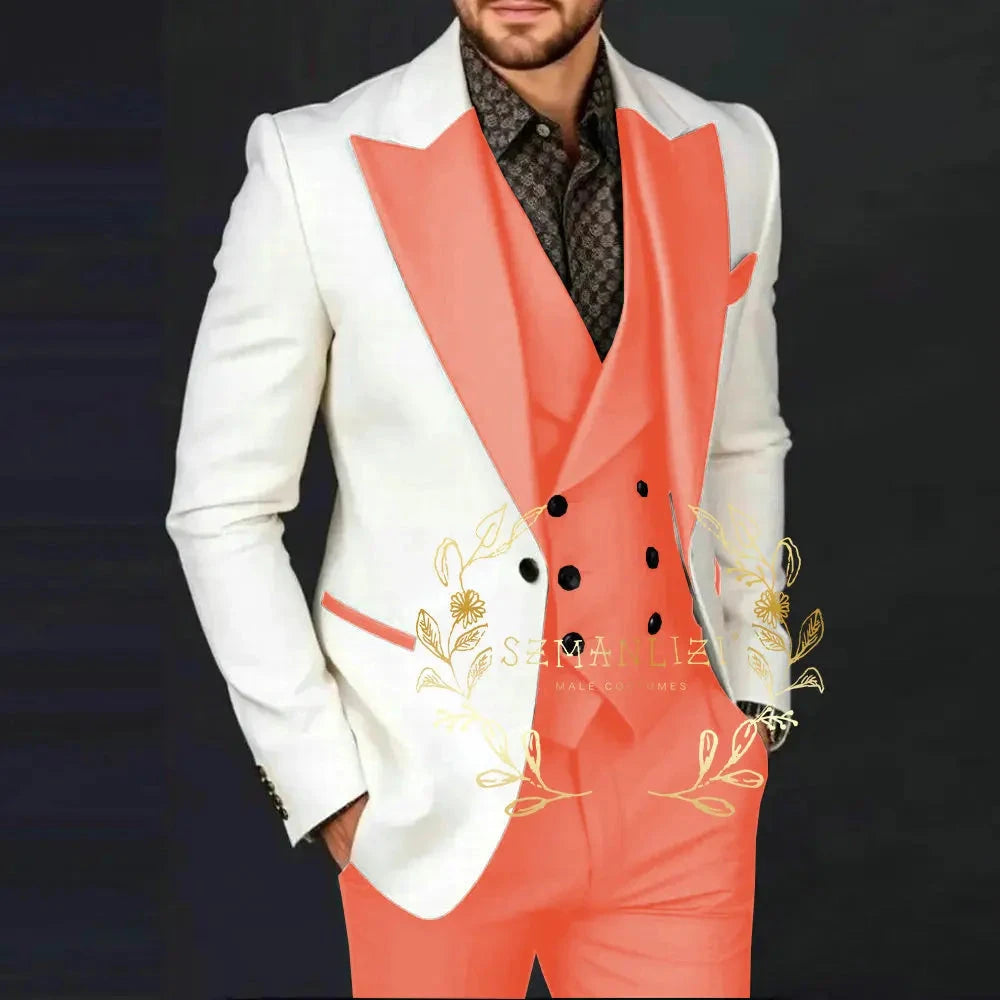 Ivory Jakcet Dark Green Vest Pant Men's 3-piece Suit Set GlowCart