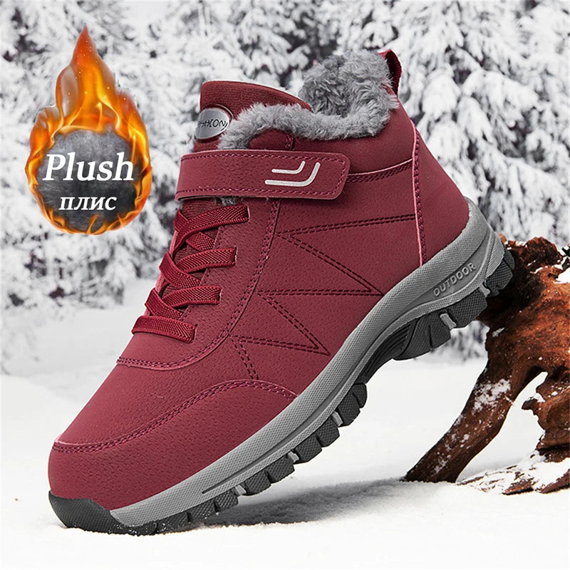 Men's women's outdoor hiking boots, thick-soled snow boots, fleece-lined warm men's boots, winter short boots GlowCart