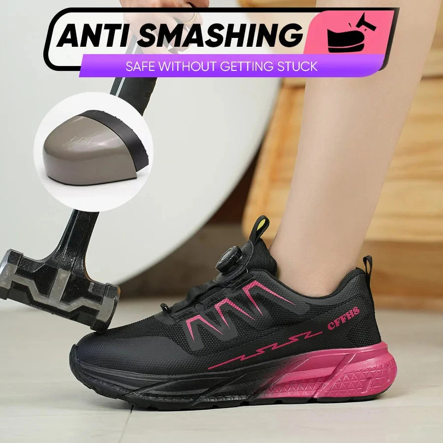 Rotating Buttons Work Safety Shoes For Women Men Steel Toe Shoes Puncture-Proof Women Work Sneakers Lightweight Protective Shoes GlowCart