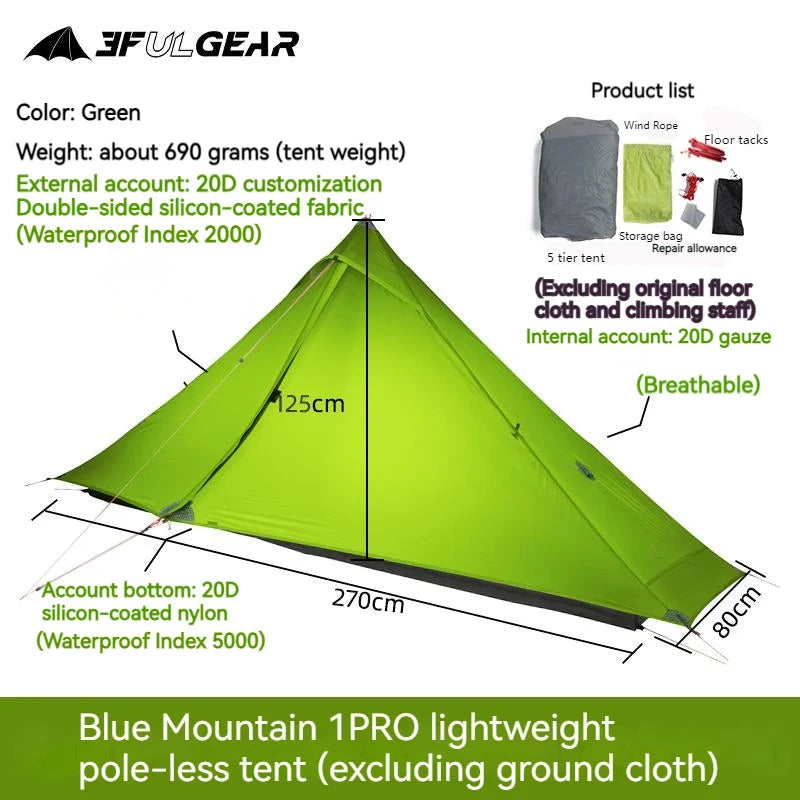 3F UL GEAR LanShan1 Pro Camping Tent 20D Double Layer GlowCart