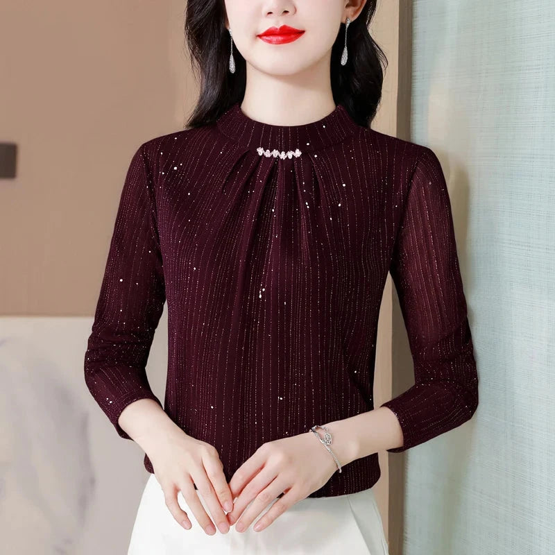 New 2025 Autumn Winter Korean Fashoin Round Neck Bright Silk GlowCart