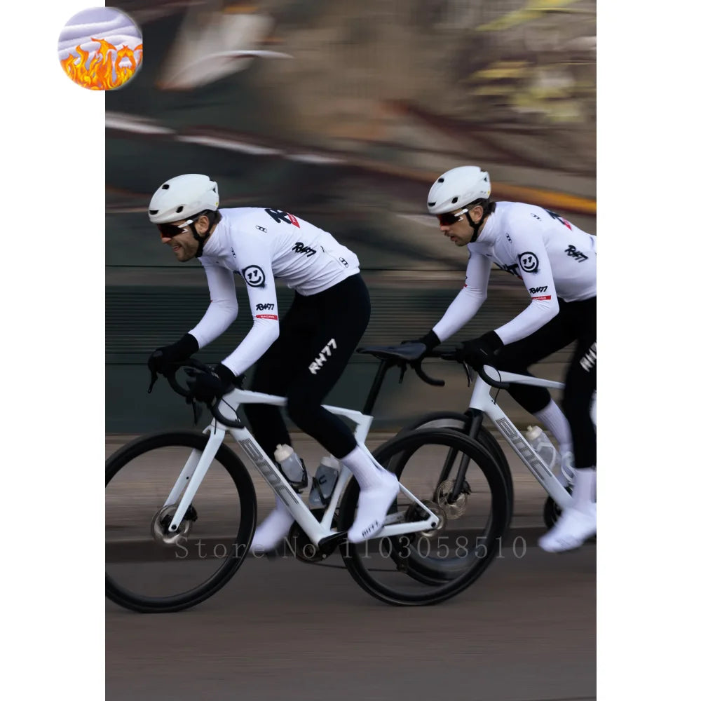 RH77 Bike Thermal Fleece Bicycle Jersey Winter Warm Cycling Jerseys Road Race Cut Aero Jersey Men Italian Clothing Long Sleeve GlowCart