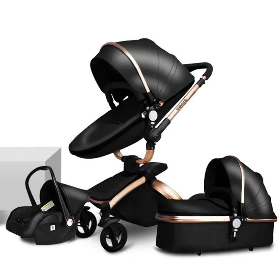 New PU leather baby stroller 3 in 1,High-Grade Baby Stroller High Landscape Infant Carriage,Luxury Baby Stroller,Folding pram GlowCart