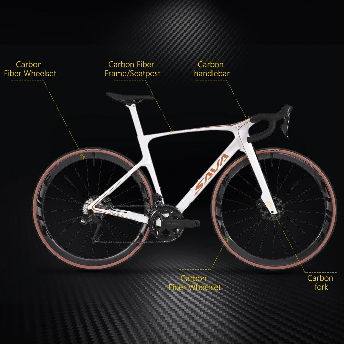 SAVA Dream Maker Full Carbon Road Bike Electronic Shift SHIMAN0 Ultegra 8170 Di2 24-Speed 7.4kg Race Bike GlowCart