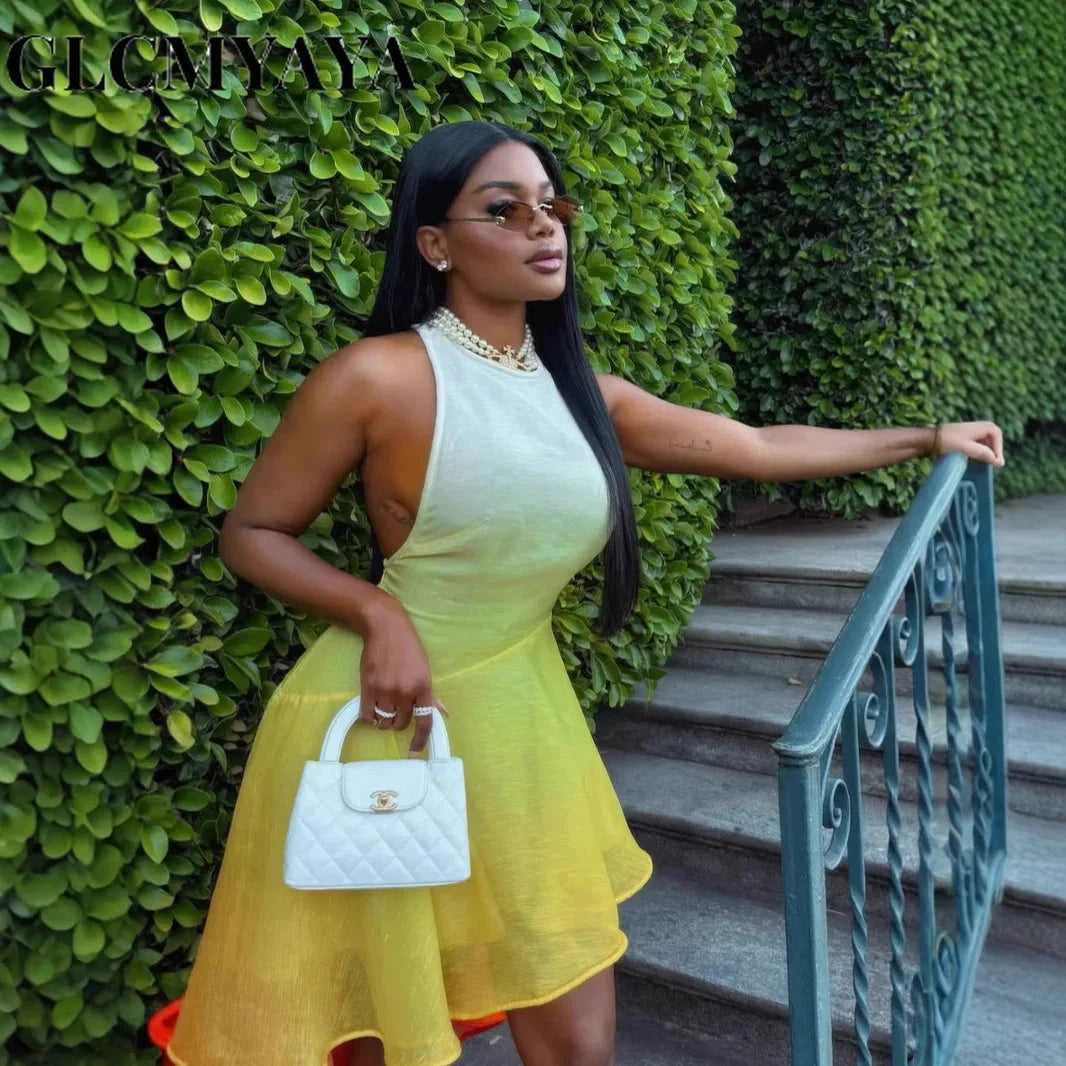 GLCMYAYA Women O-neck Gradient Print Sleeveless Mermaid Long GlowCart