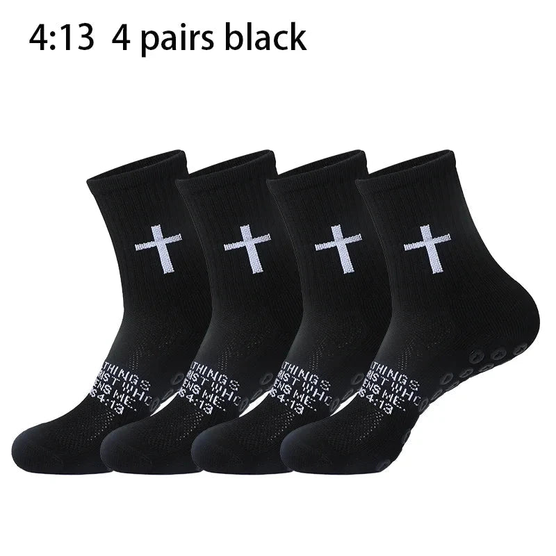 4 Pairs Christian socks Prayer socks Birthday Gifts ,Cross Grip Soccer Socks - Anti-Slip Grips Sports Sock with Bible GlowCart