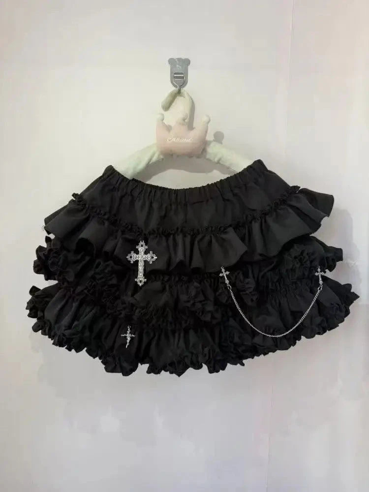 Summer Gothic Y2k Elastic Waist Cross Short Skirt Women High GlowCart