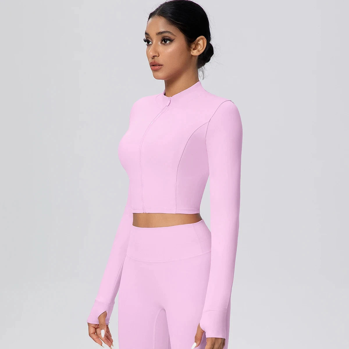 Woman Solid Color Slim Casual Zipper Long Sleeves Yoga Tight Naked Feel Sports Thumb Hole Gym Workout Top Running Yoga Jacket GlowCart