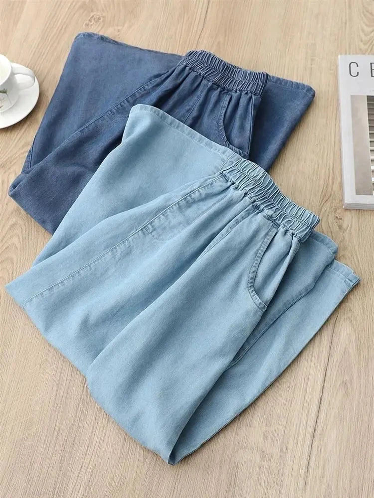 Soft Denim Skirt Women's Summer New Thin Style Large Size Jean Skirt Korean Version Loose High Waisted Elastic A-line Skirts GlowCart