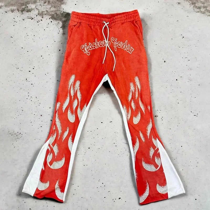 Y2k Flared Pants Men Loose 3D Print Trousers Casual GlowCart