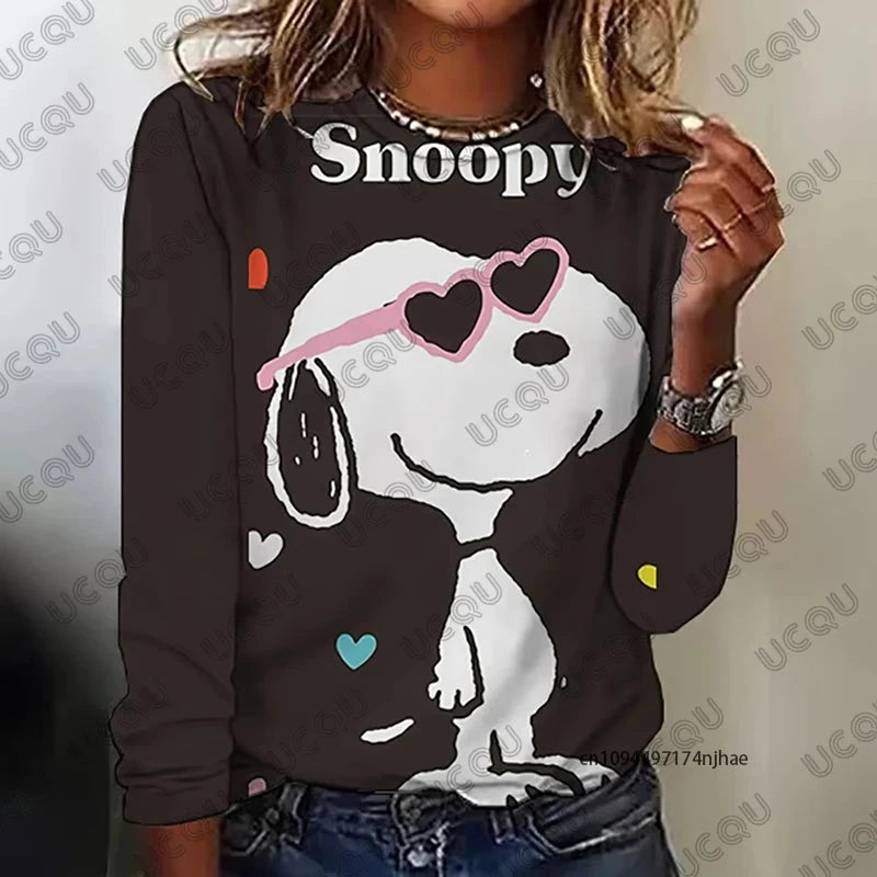 Autumn Winter New Cartoon Snoopy Print Women's Long Sleeve GlowCart