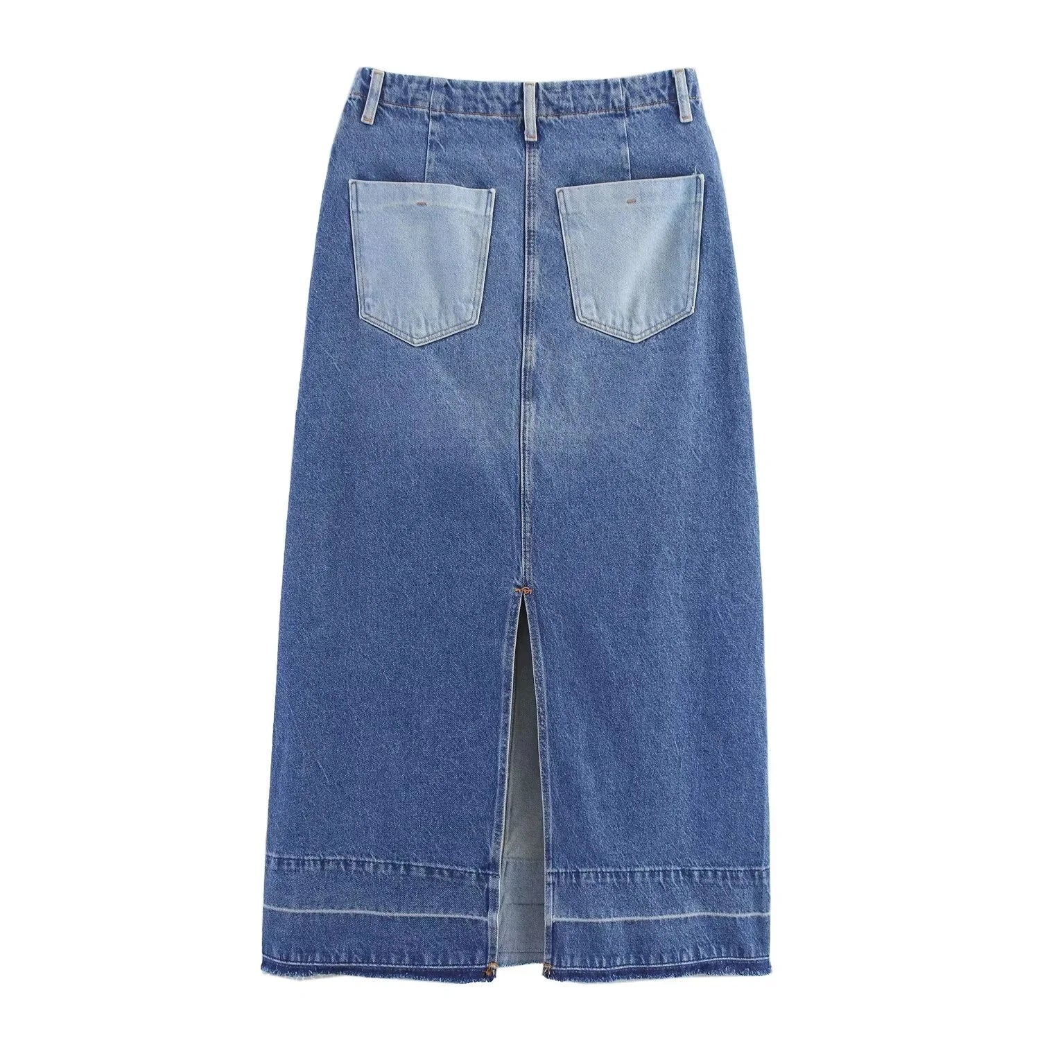 RARA2025 autumn new women's casual fashion simple versatile slim stitching medium-length high-waist denim skirt GlowCart